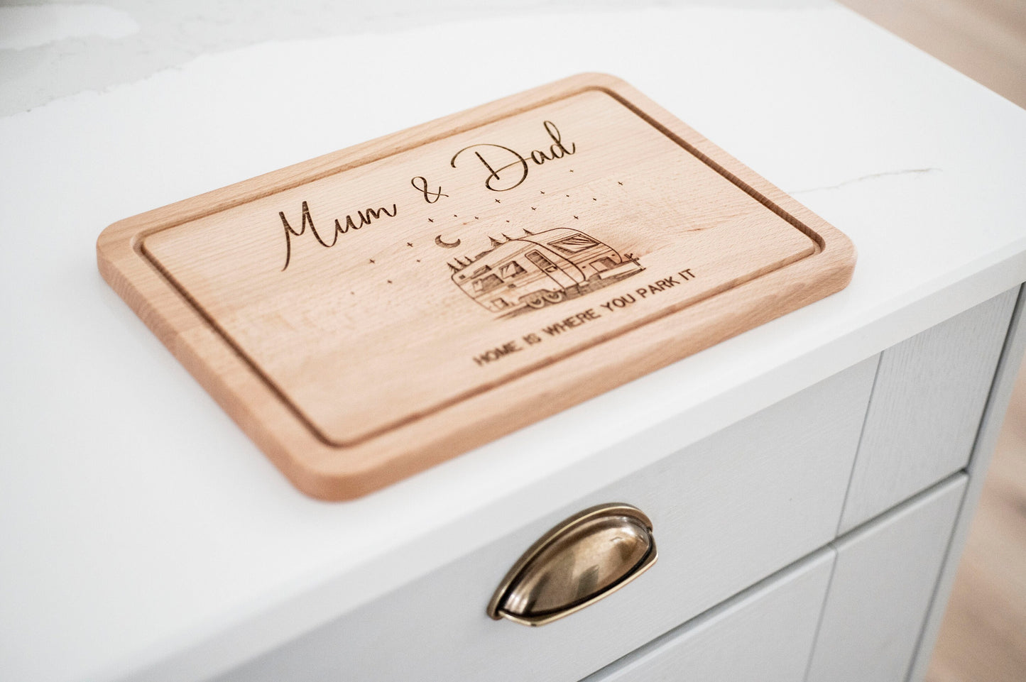 Personalised Caravan Cutting Board - Gift for Campers