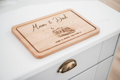 Personalised Caravan Cutting Board - Gift for Campers