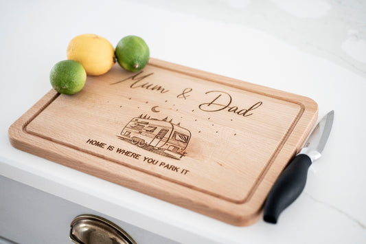 Personalised Caravan Cutting Board - Gift for Campers