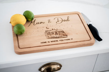 Personalised Caravan Cutting Board - Gift for Campers