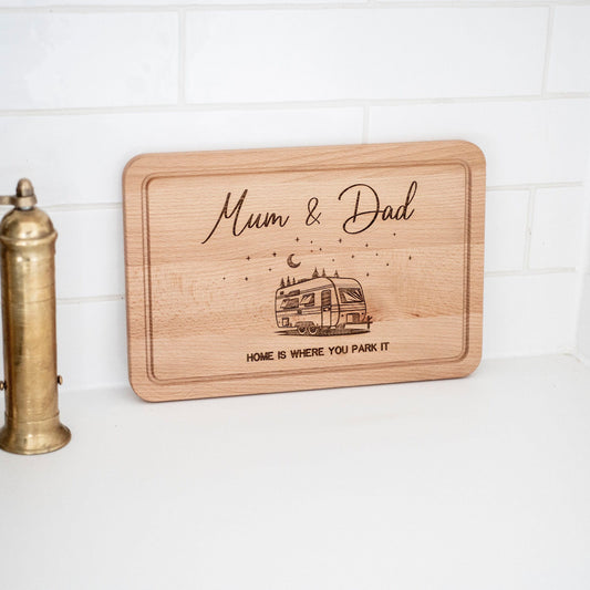 Personalised Caravan Cutting Board - Gift for Campers