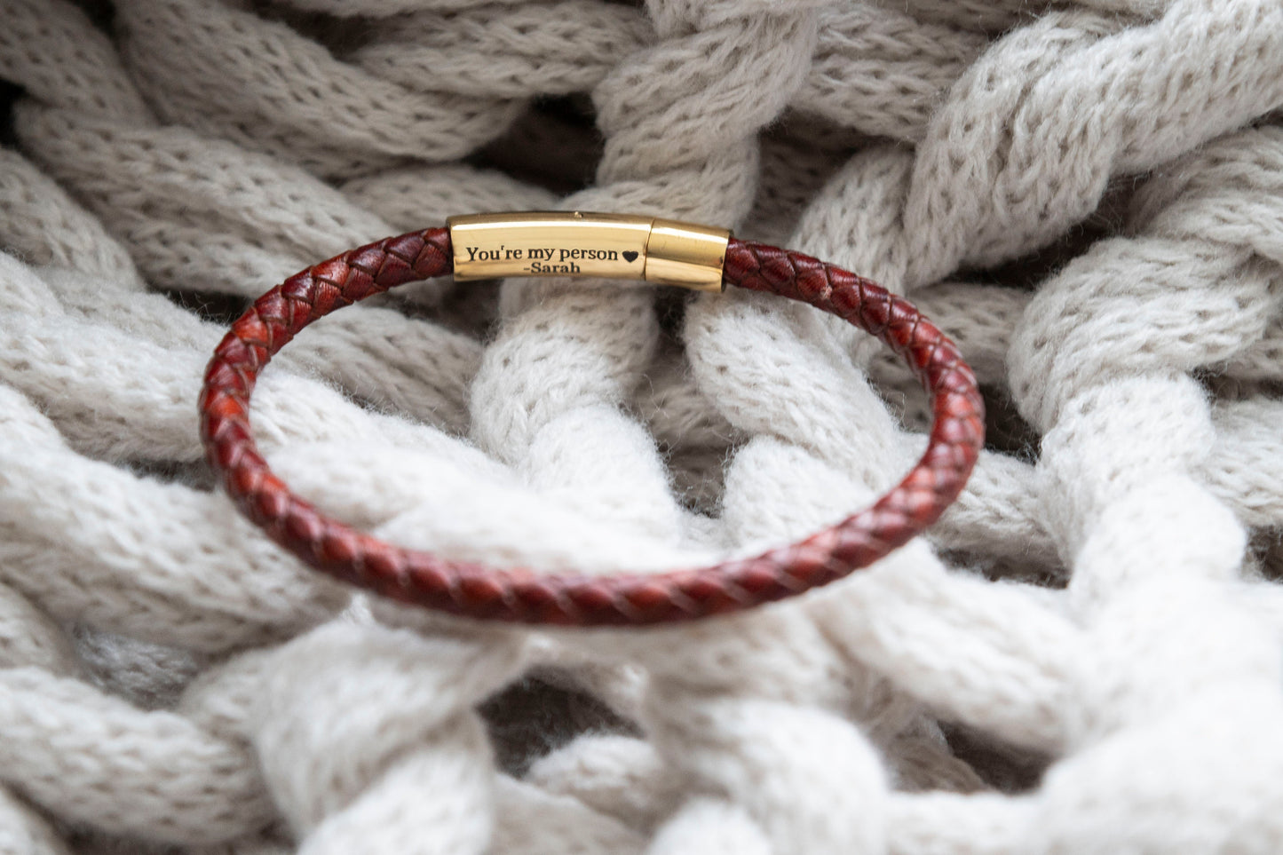 Men’s hidden message bracelet - gold personalized leather band with secret engraving