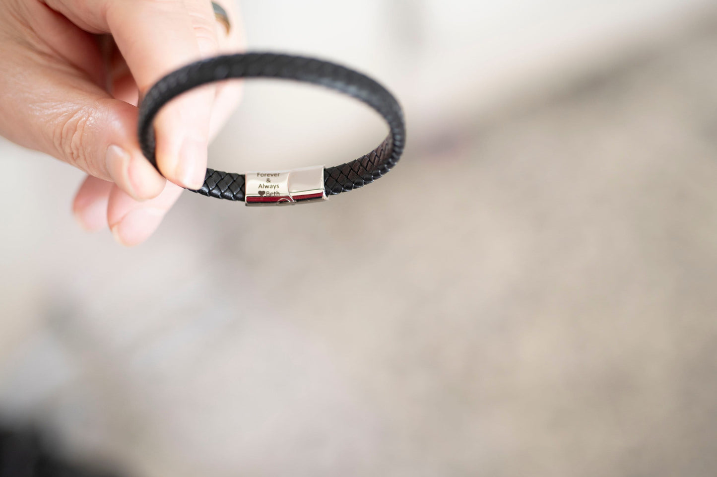 Silver Men's Hidden Message Bracelet - Leather bracelet for him