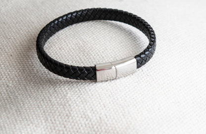 Silver Men's Hidden Message Bracelet - Leather bracelet for him