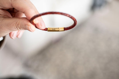 Men’s hidden message bracelet - gold personalized leather band with secret engraving