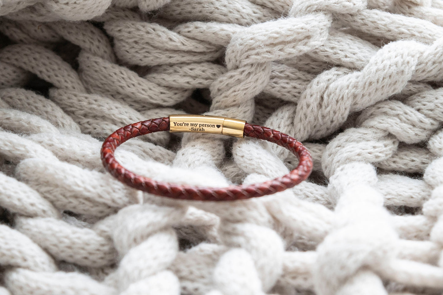 Men’s hidden message bracelet - gold personalized leather band with secret engraving