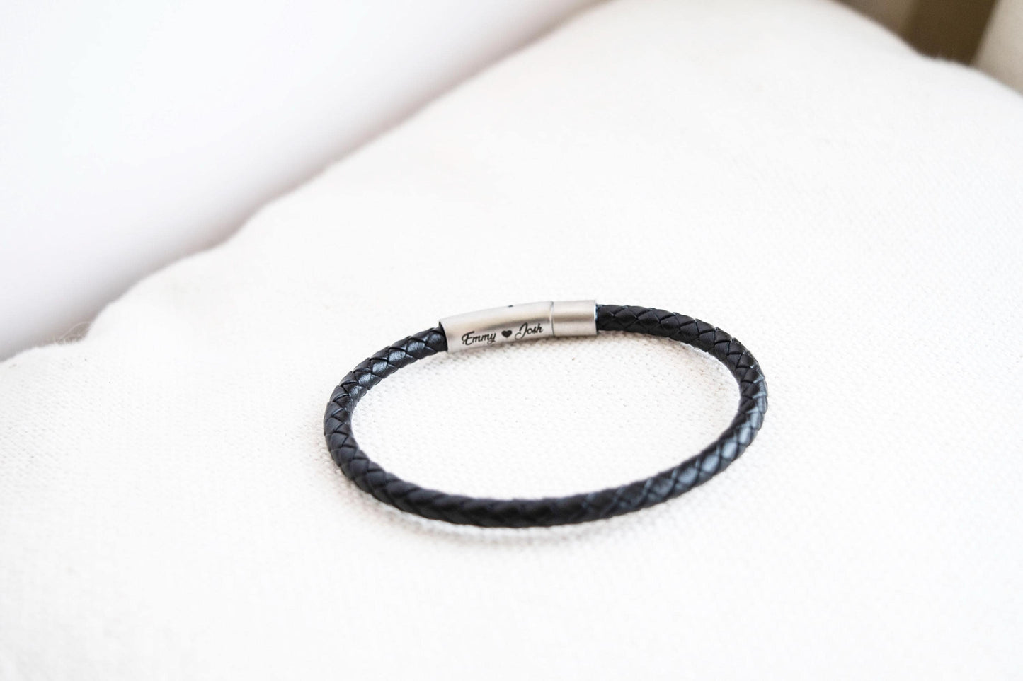Personalized Leather Bracelet for Men - Matte silver