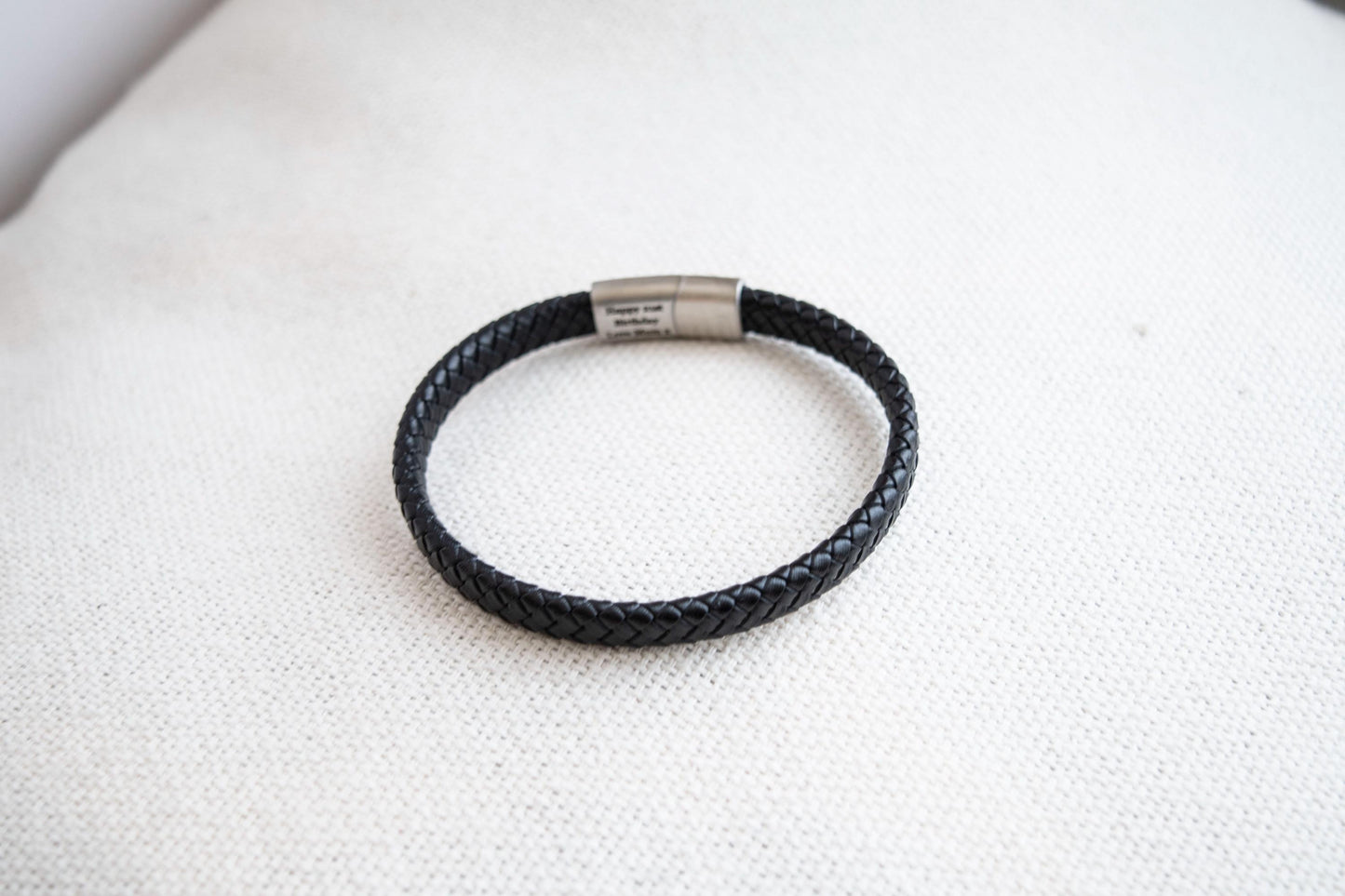Men's Personalized Leather Bracelet, Stainless Steel Hidden Message
