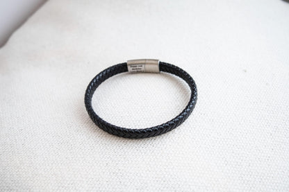 Men's Personalized Leather Bracelet, Stainless Steel Hidden Message