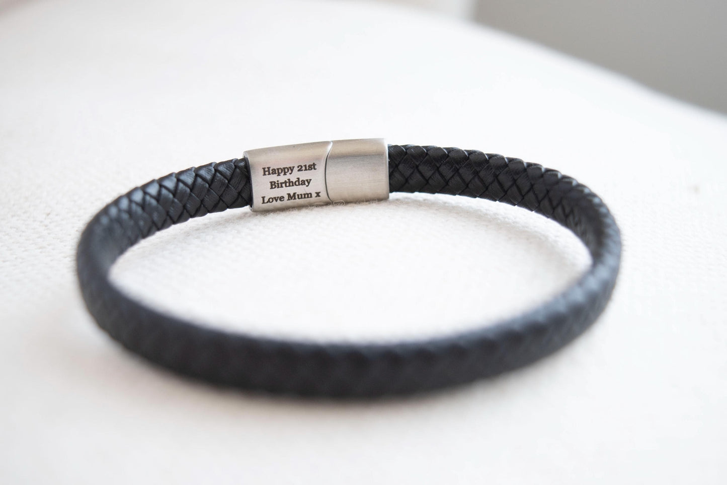 Men's Personalized Leather Bracelet, Stainless Steel Hidden Message