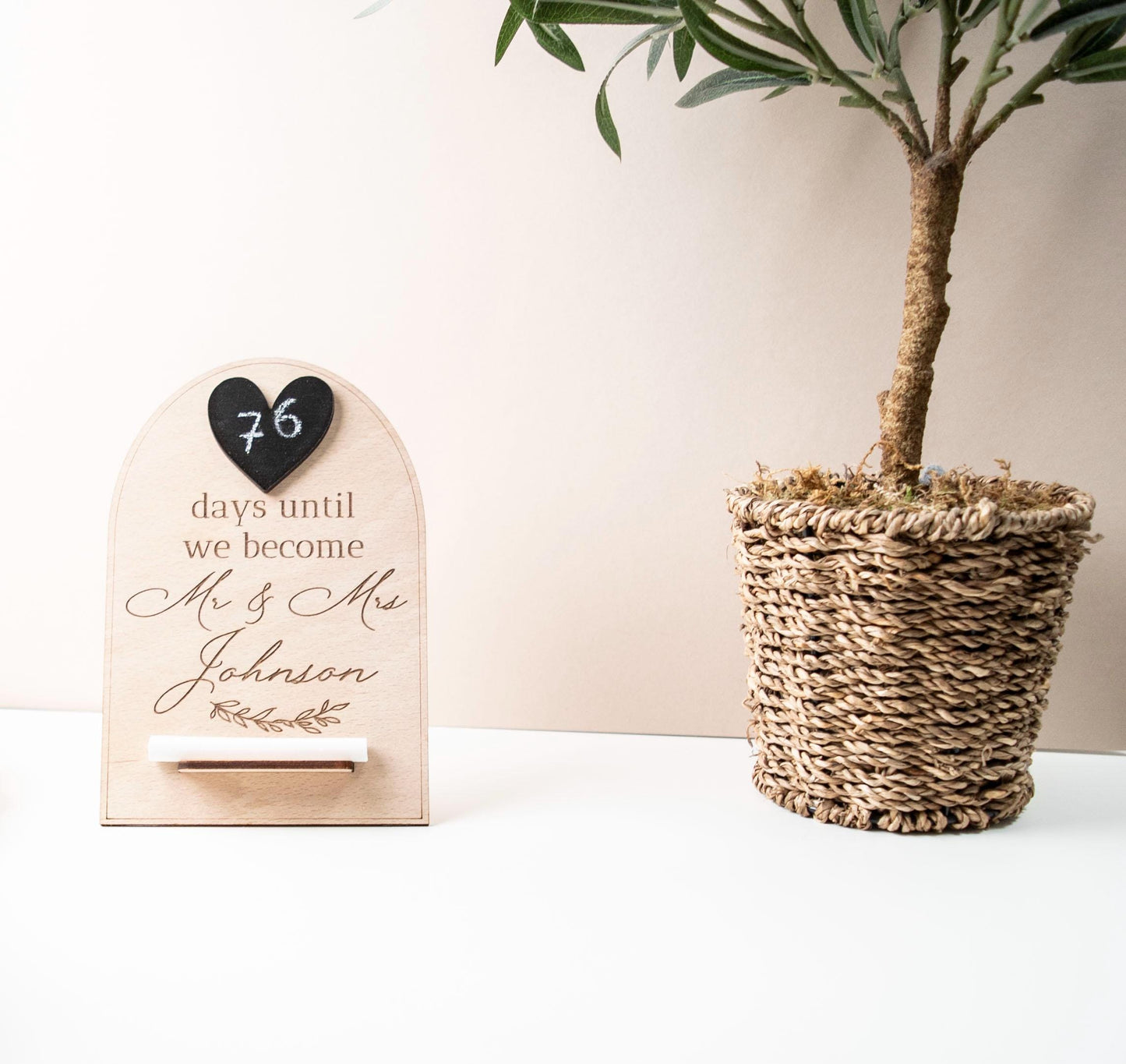 Wedding countdown wooden & chalk ornament - Days until we become Mr and Mrs