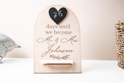 Wedding countdown wooden & chalk ornament - Days until we become Mr and Mrs