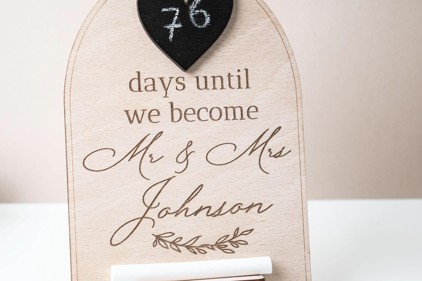 Wedding countdown wooden & chalk ornament - Days until we become Mr and Mrs