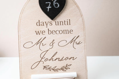 Wedding countdown wooden & chalk ornament - Days until we become Mr and Mrs