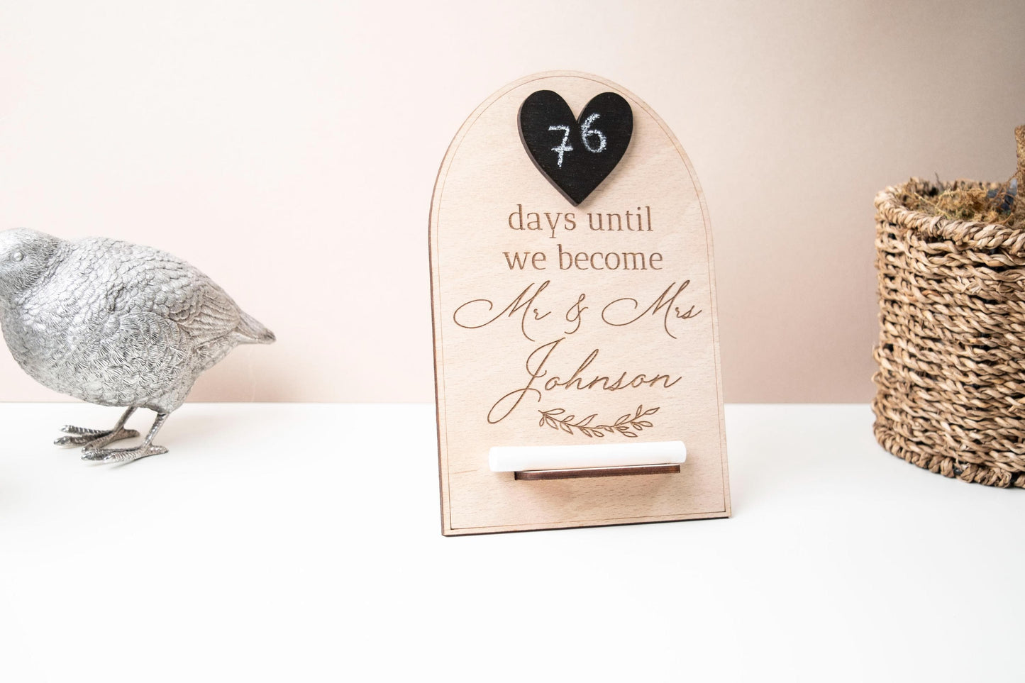 Wedding countdown wooden & chalk ornament - Days until we become Mr and Mrs