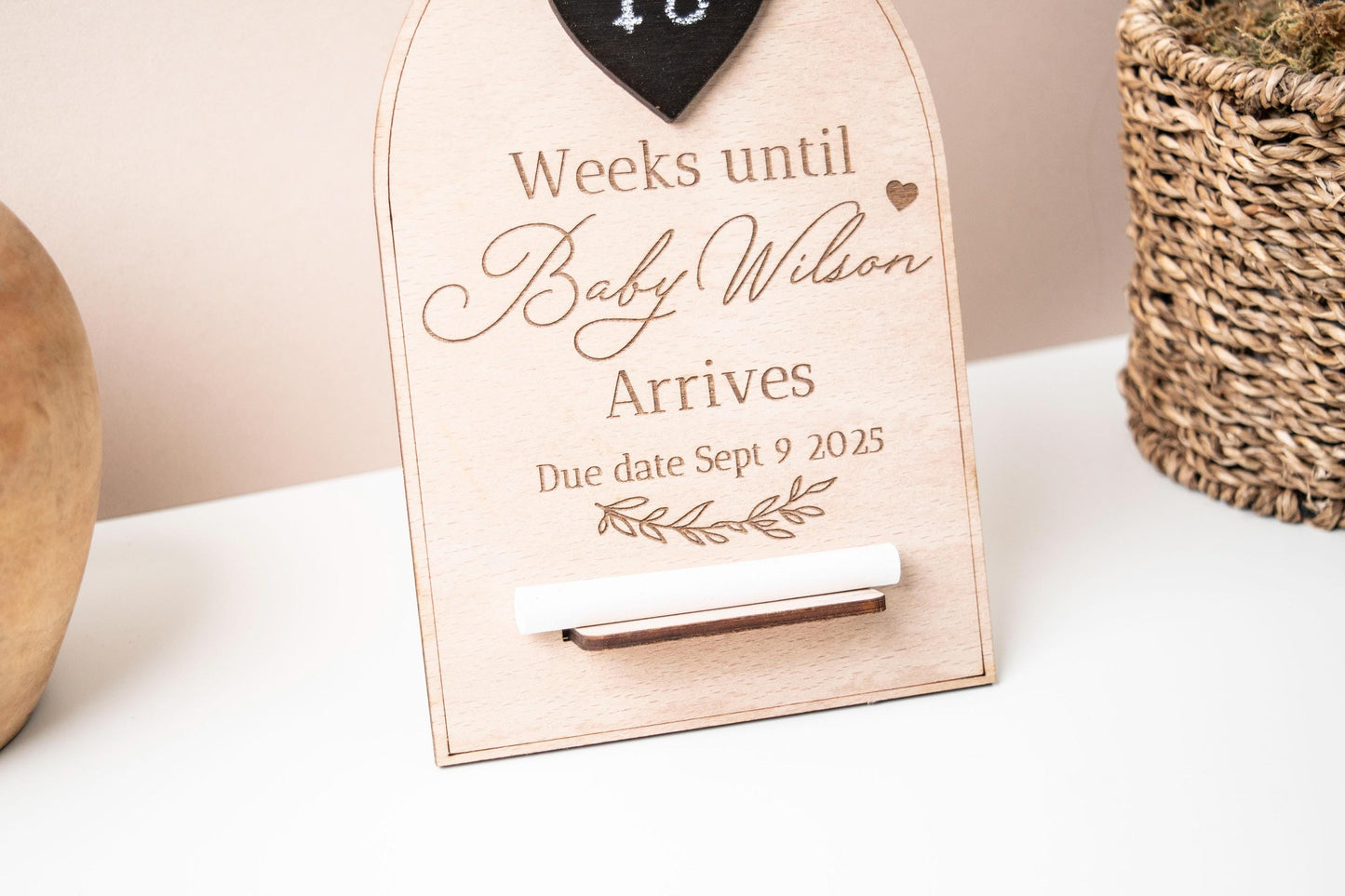 Baby countdown wooden & chalk ornament - Days until baby arrives