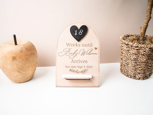 Baby countdown wooden & chalk ornament - Days until baby arrives
