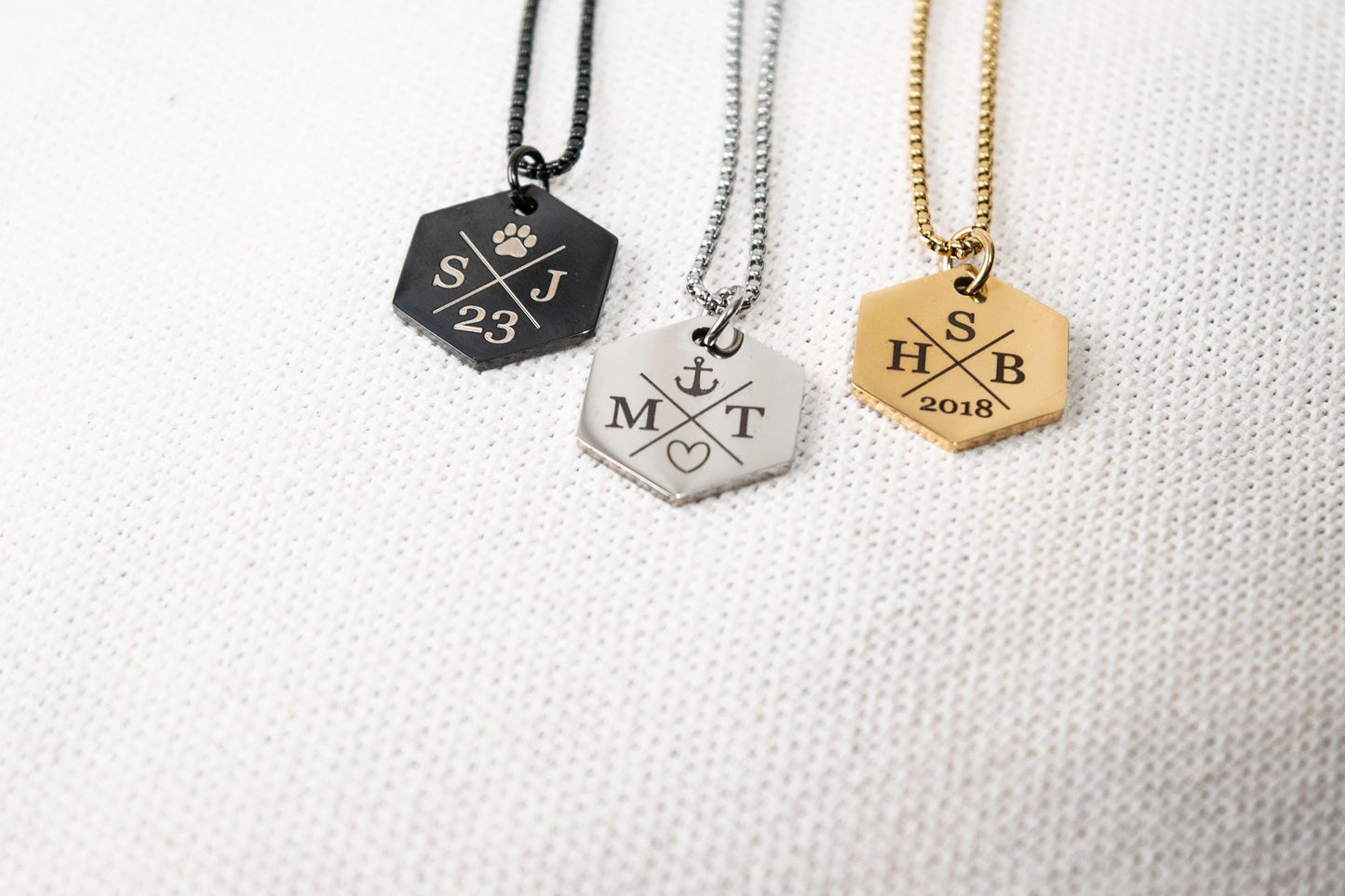 Men's Initial & Symbol Necklace, Polygon necklace, Gift for him