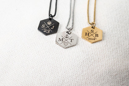 Men's Initial & Symbol Necklace, Polygon necklace, Gift for him