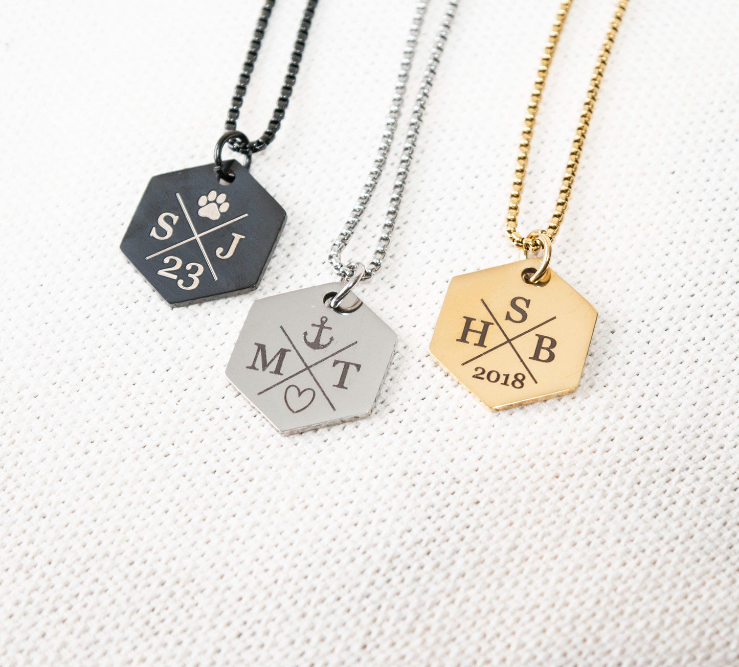 Men's Initial & Symbol Necklace, Polygon necklace, Gift for him