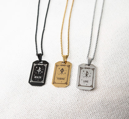 Men's Rune Necklace - Viking Jewelry -  Nordic Rune - Stainless Steel Norse Runes