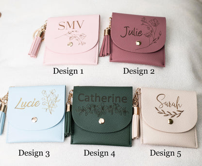 Personalised Card holder bag charm, keychain Vegan Leather
