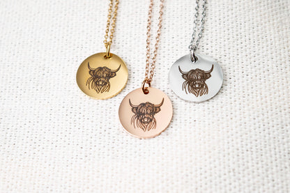 Highland Cow Necklace, Non tarnish stainless steel