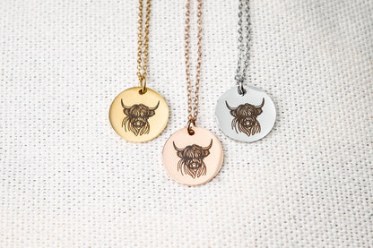 Highland Cow Necklace, Non tarnish stainless steel