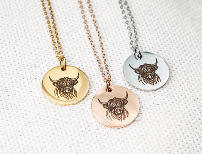 Highland Cow Necklace, Non tarnish stainless steel