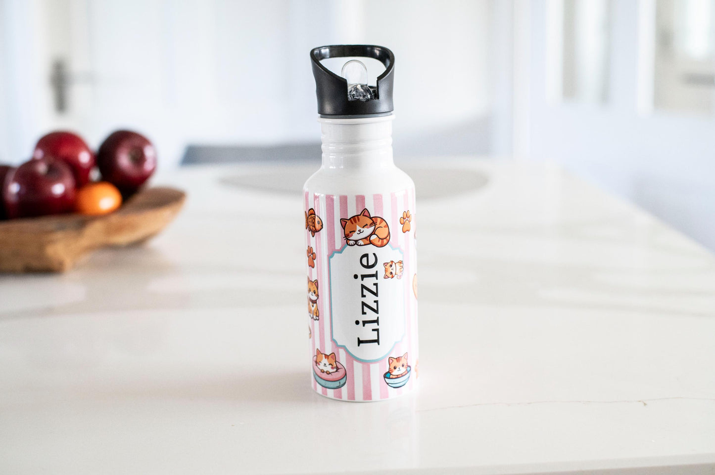 Personalised Kids cats themed water bottle