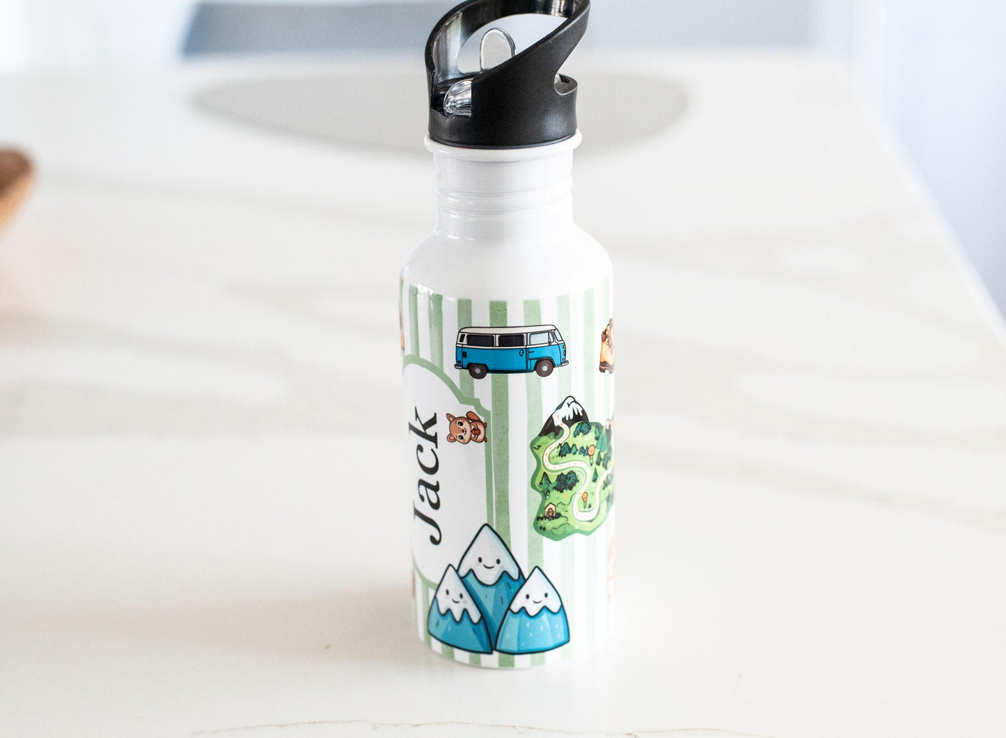 Kids Water bottle Personalised Camping themed