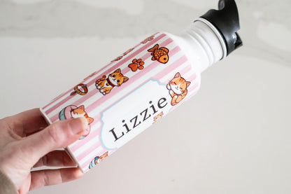 Personalised Kids cats themed water bottle