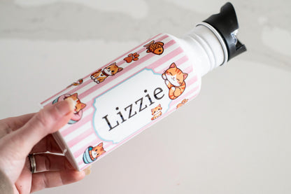 Personalised Kids cats themed water bottle