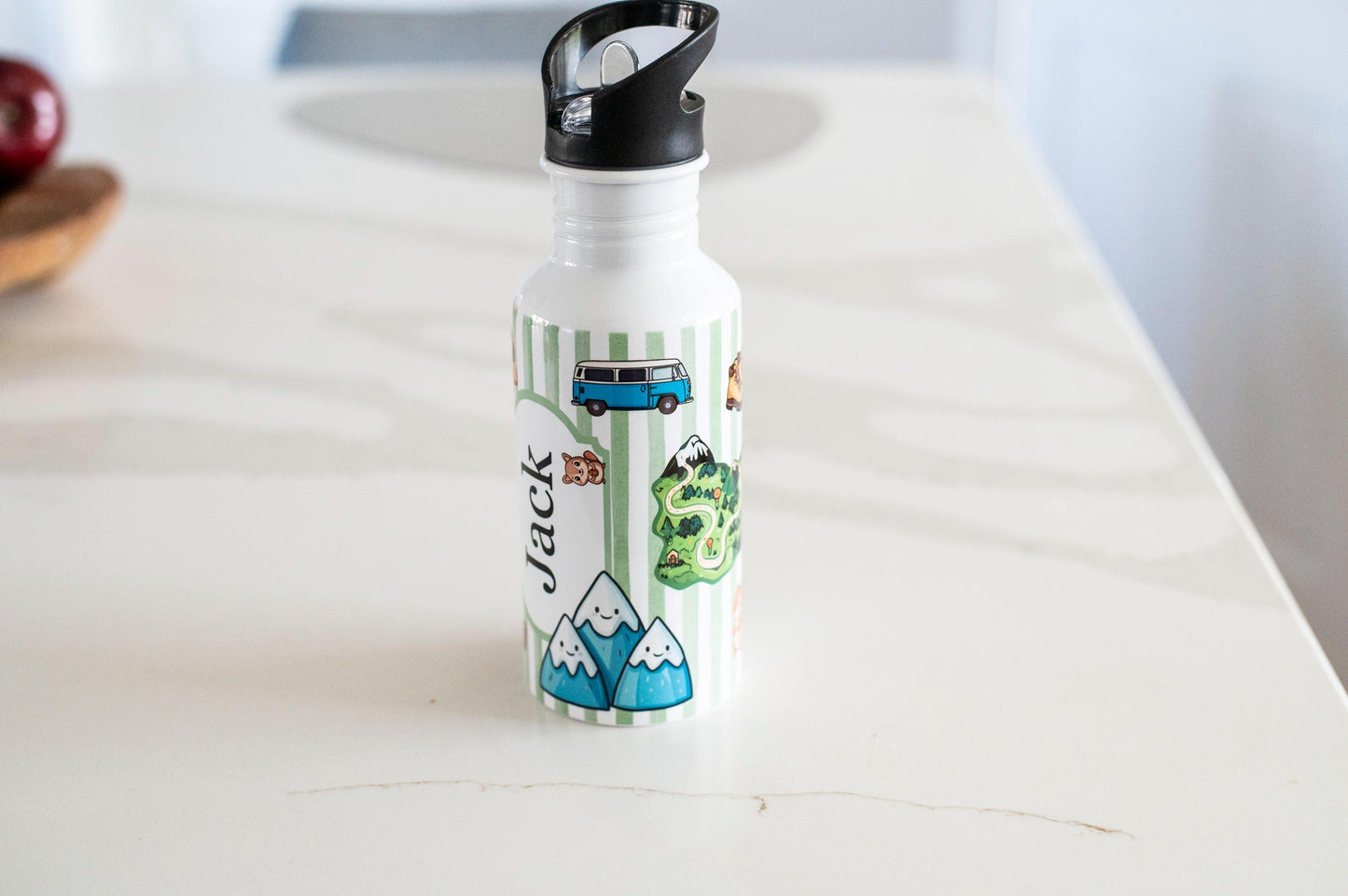 Kids Water bottle Personalised Camping themed