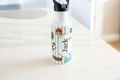 Kids Water bottle Personalised Camping themed