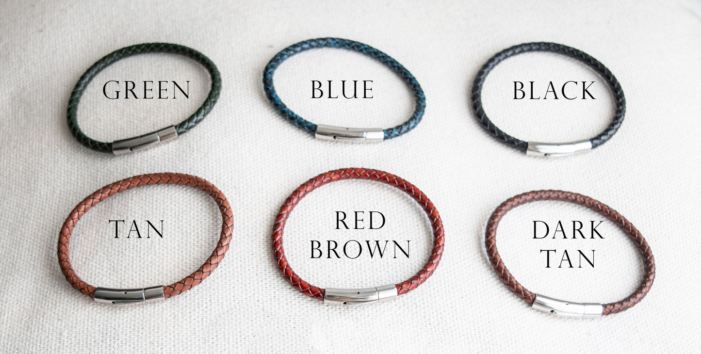 Men's Hidden Message  Leather Bracelet, Silver