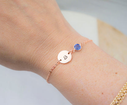 Rose Gold Birthstone & Initial Bracelet