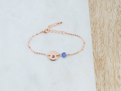 Rose Gold Birthstone & Initial Bracelet