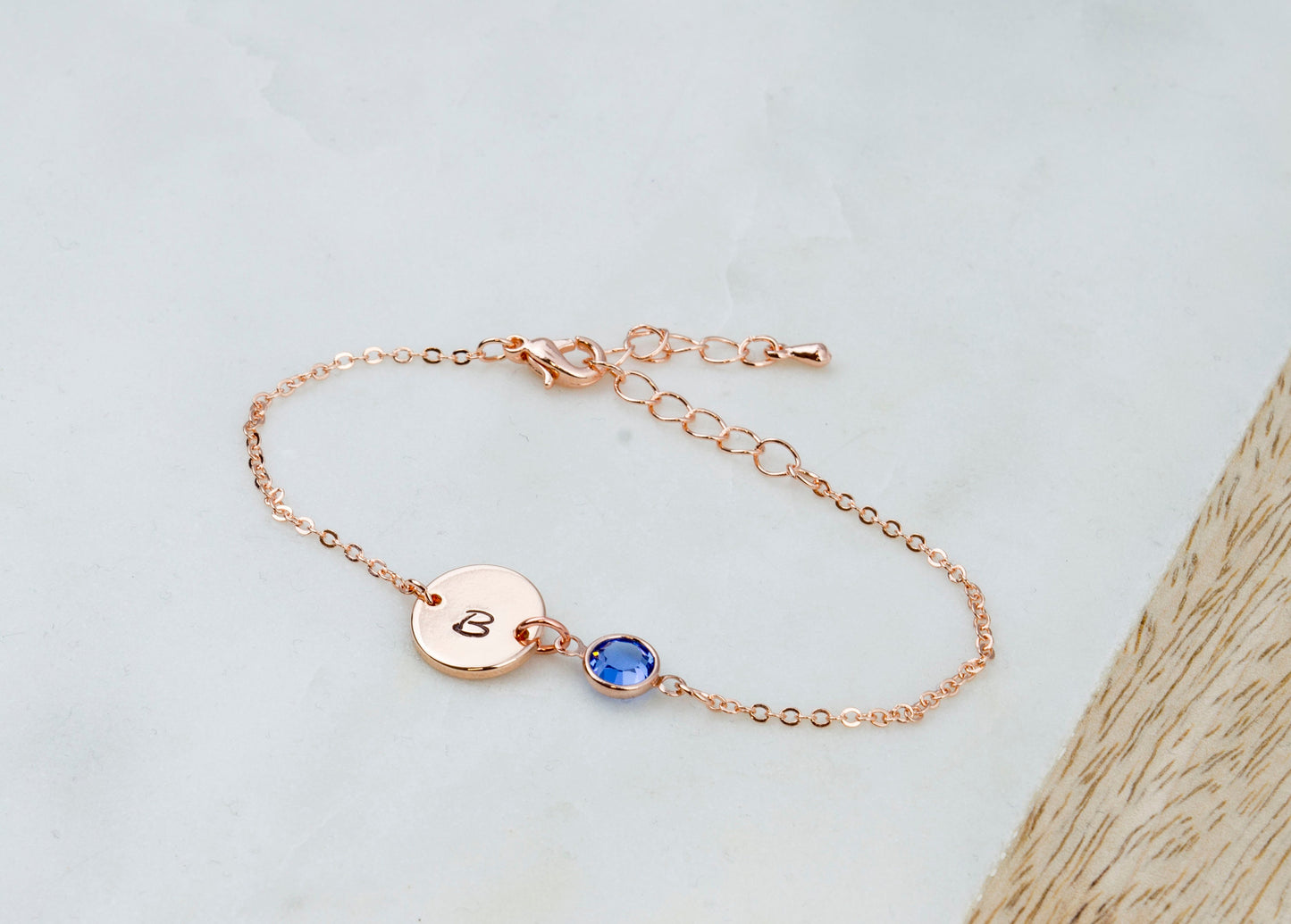 Rose Gold Birthstone & Initial Bracelet
