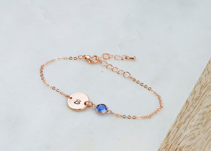 Rose Gold Birthstone & Initial Bracelet