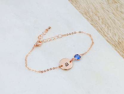 Rose Gold Birthstone & Initial Bracelet