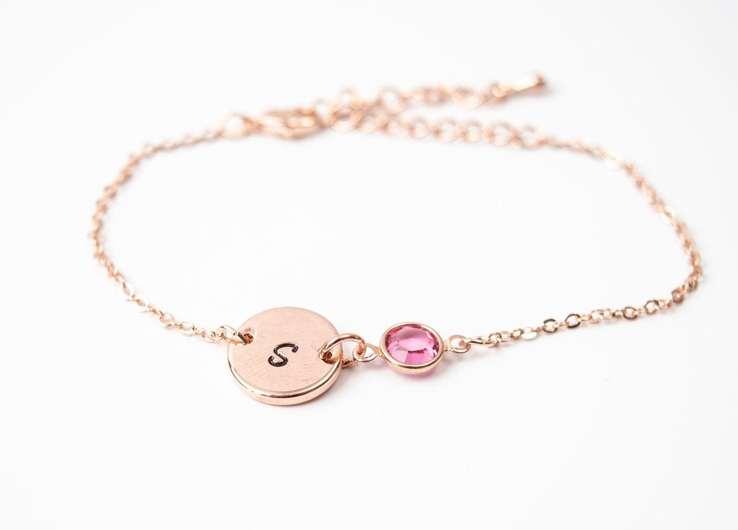 Rose Gold Birthstone & Initial Bracelet
